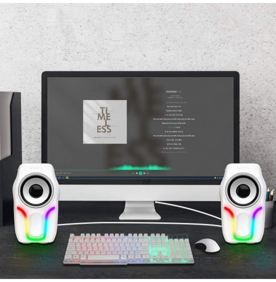 Computer Speakers,2.0 Stereo Volume Control Gaming Speakers with Surround Sound,6 RGB LED Backlit Effect,USB Powered Wired Laptop Speakers with 3.5mm for Desktop Computer/PC/Laptops(White) Computer Speakers,2.0 Stereo Volume Control Gaming Speakers with Surround Sound,6 RGB LED Backlit Effect,USB Powered Wired Laptop Speakers with 3.5mm for Desktop Computer/PC/Laptops(White)