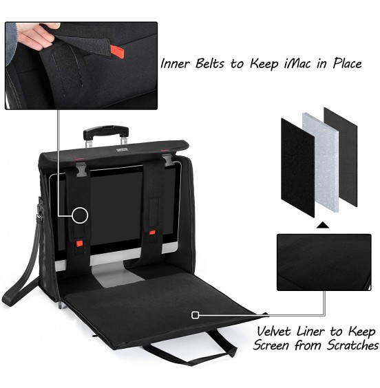 CURMIO Rolling Carrying Bag with Wheels Compatible with Apple iMac 27 inch Desktop Computer, Detachable Trolley Storage Case Compatible with iMac 27” Monitors and Accessories, Black (Patented Design) CURMIO Rolling Carrying Bag with Wheels Compatible with Apple iMac 27 inch Desktop Computer, Detachable Trolley Storage Case Compatible with iMac 27” Monitors and Accessories, Black (Patented Design)